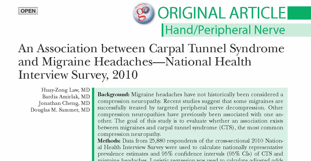 An Association between Carpal Tunnel Syndrome and Migraine Headaches - National Health Interview Survey, 2010