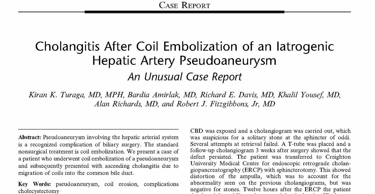 Cholangitis after coil embolization of an iatrogenic hepatic artery pseudoaneurysm: an unusual case report
