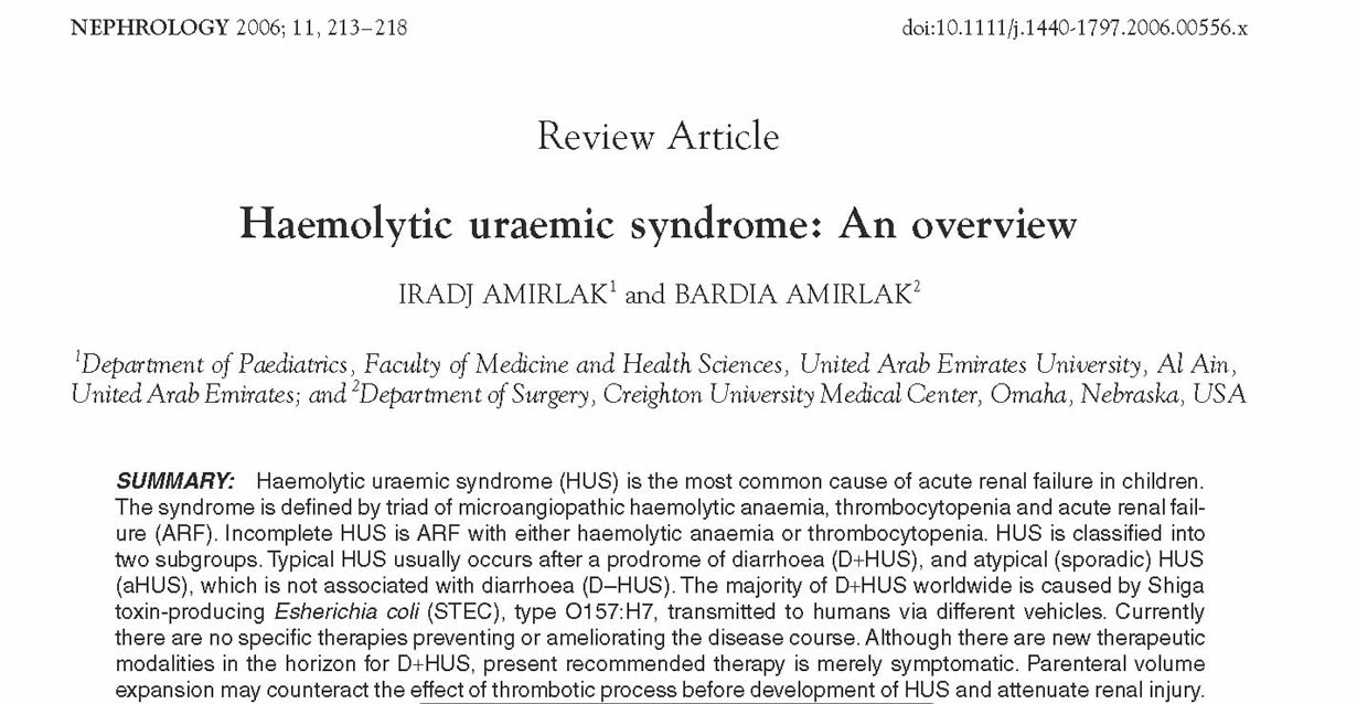 Haemolytic uraemic syndrome: an overview