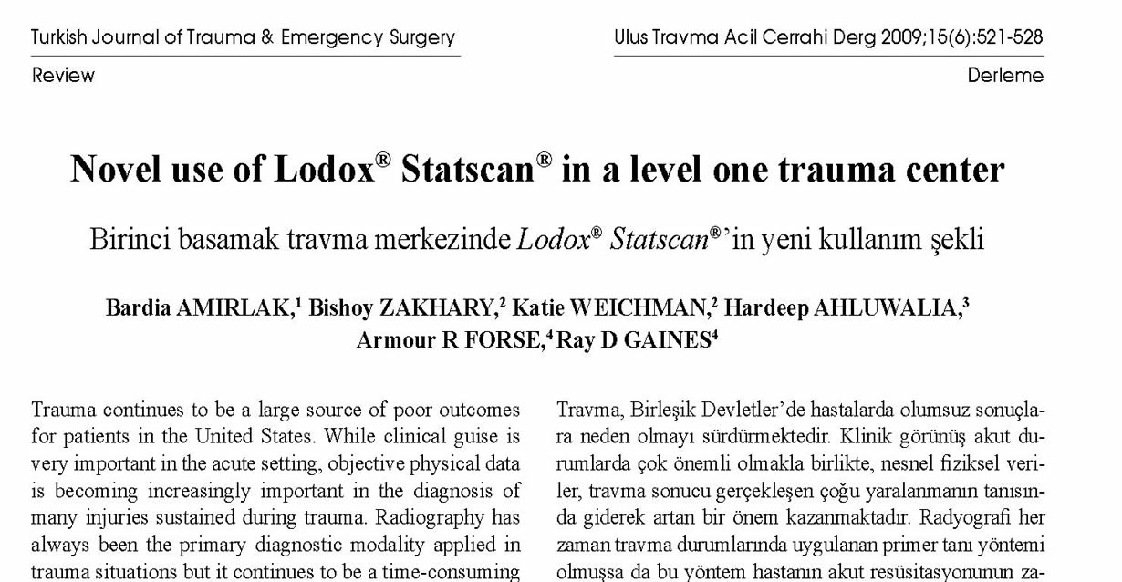 Novel use of Lodox Statscan in a level one trauma center