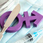 Transgender symbol and scalpel with a syringe